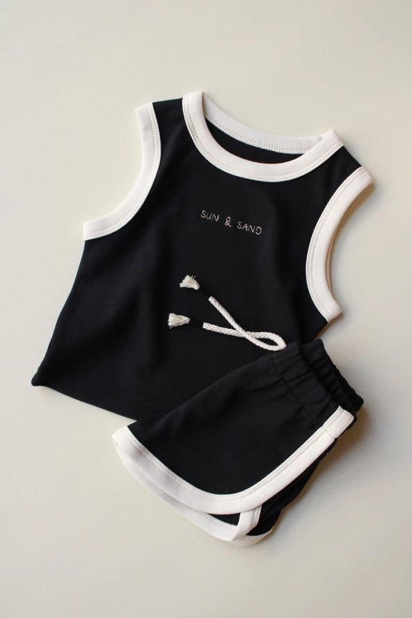Siyah Unisex Atlet Şort Takım - 8