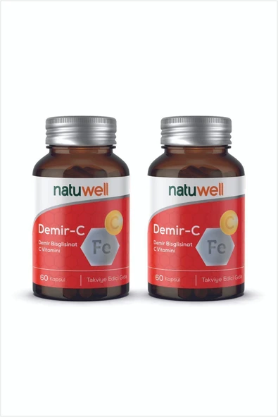 NATUWELL NATUWELL 2'li Natuwell Demir-C (Demir Bisglisinat + C Vitamini) 60 Kapsül