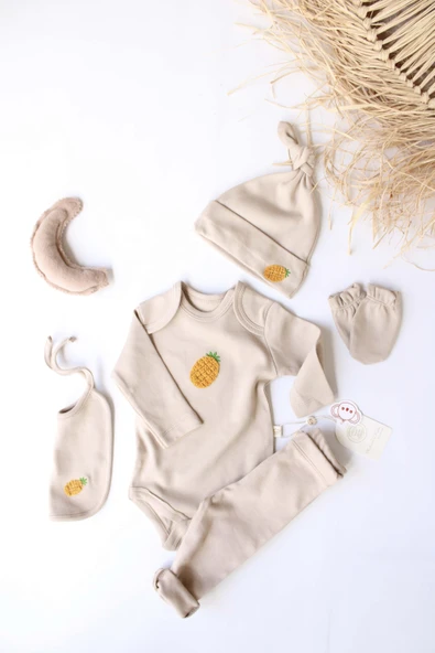 Ananas Nakışlı 5li Uzun Kollu Yenidoğan Set - 6
