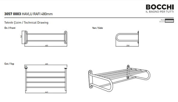 Bocchi Havlu Rafı 477 Mm Krom 3057-0003 - Resim 2