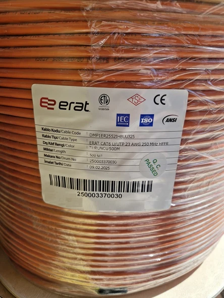 Erat DMP1ER2552IHBUU325 Cat6 U/UTP 23AWG 250 MHz HFFR 500 Metre Full Bakır Cat6 Kablo Turuncu - 2