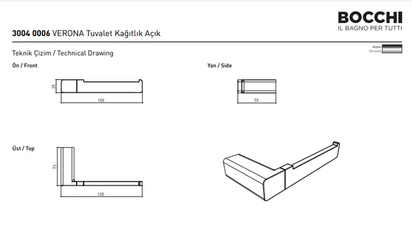 Bocchi Verona Tuvalet Kağıtlık Açık Krom 3004-0006 - Resim 2