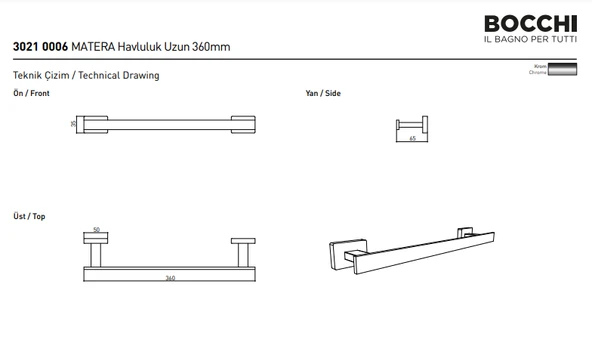 Bocchi Matera Havluluk Uzun 35 cm Krom 3021-0006 - 2