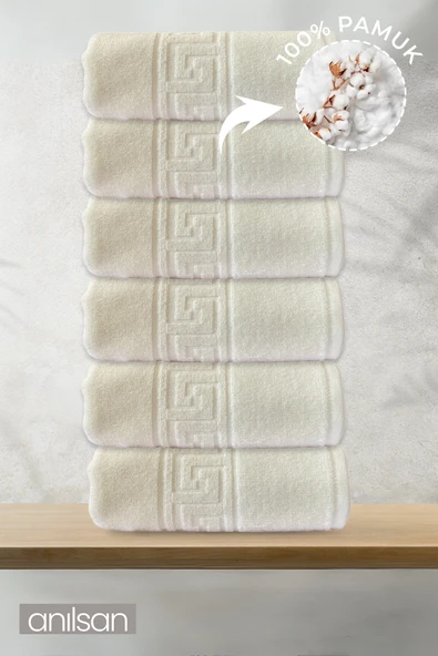 6'lı Greek Krem El Havlusu - 50x90 Cm, 225 Gr, %100 Pamuk, Spa Ve Otel Havlusu, Günlük Kullanıma Uygun