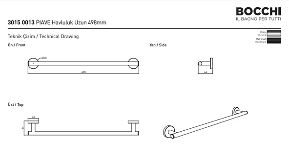 Bocchi Piave Havluluk Uzun 50 cm Krom 3015-0013 - 2