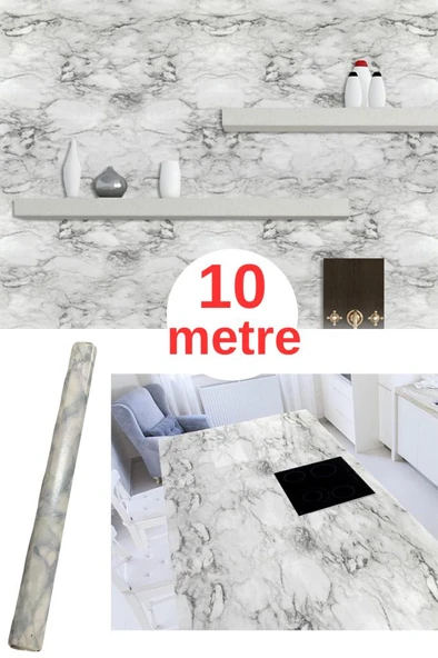 67cm x 10 Metre 1 Adet Yapışkanlı Rulo Mermer Desenli Görünümlü Mutfak Duvar Kaplama Folyosu Kağıdı