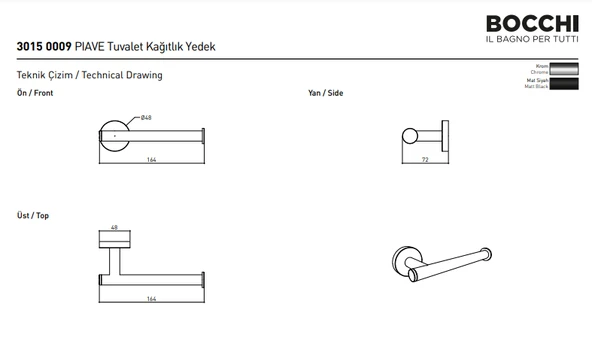 Bocchi Piave Tuvalet Kağıtlık Yedek Mat Siyah 3015-0009-AB - Resim 2