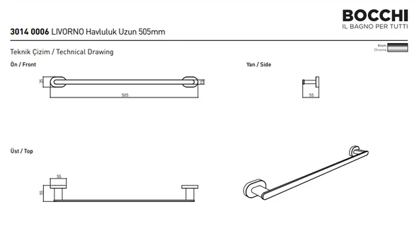 Bocchi Livorno Havluluk Uzun 50 cm Krom 3014-0006 - 2