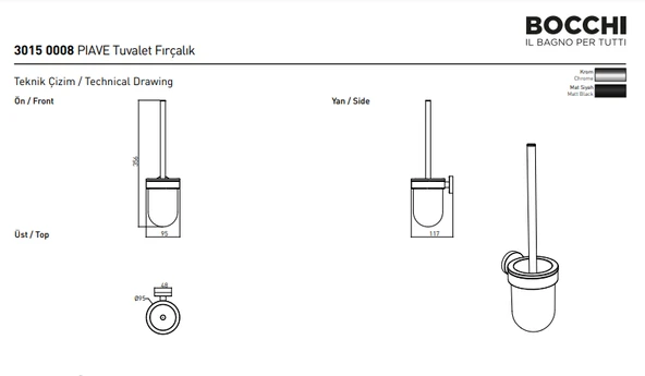 Bocchi Piave Tuvalet Fırçalık Krom 3015-0008 - Resim 2
