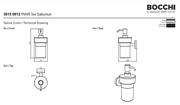 Bocchi Piave Sıvı Sabunluk Mat Siyah 3015-0012-AB - Resim 2