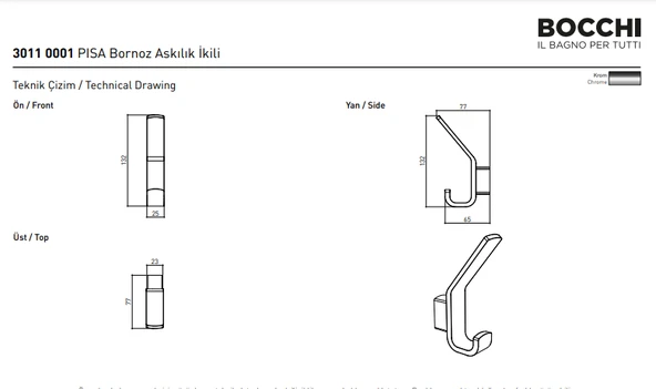 Bocchi Pisa Bornoz Askılık İkili Krom 3011-0001 - 2