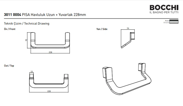 Bocchi Pisa Havluluk Uzun Yuvarlak 22 cm Krom 3011-0004 - Resim 2