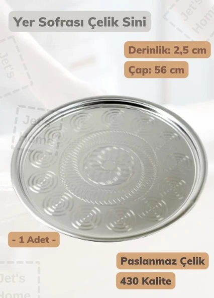 Yer Sofrası Sini 56 cm Çelik Tepsi Tepsi Paslanmaz