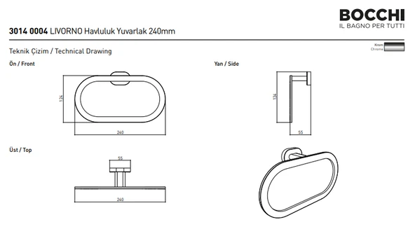 Bocchi Livorno Havluluk Yuvarlak 24 cm Krom 3014-0004 - Resim 2
