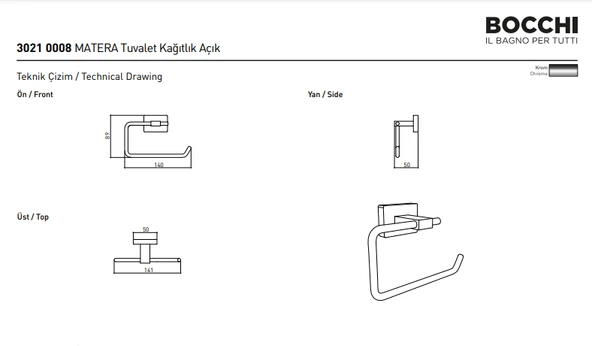 Bocchi Matera Tuvalet Kağıtlık Yarı Açık Krom 3021-0008 - Resim 2
