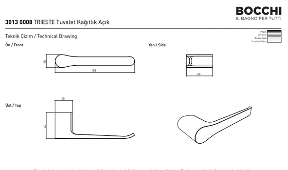 Bocchi Trieste Tuvalet Kağıtlık Açık Krom 3013-0008 - Resim 2