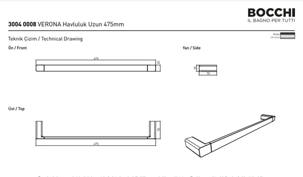 Bocchi Verona Havluluk Uzun 475 Mm Krom 3004-0008 - 2