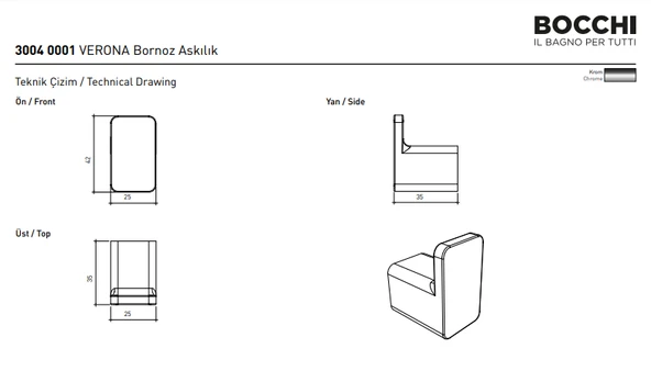 Bocchi Verona Bornoz Askılık Krom 3004-0001 - 2