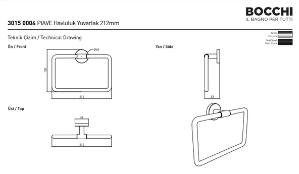 Bocchi Piave Havluluk Yuvarlak Mat Siyah 3015-0004-AB - Resim 2