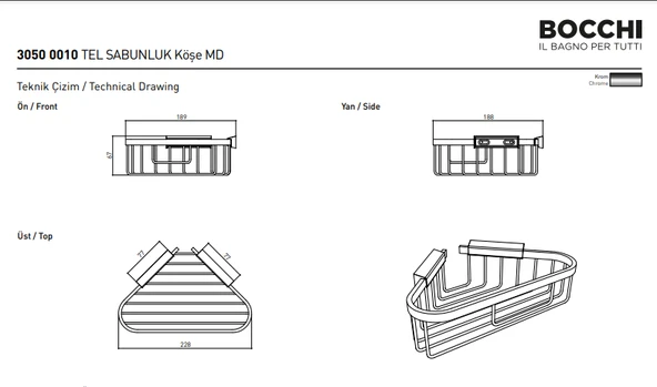 Bocchi Tel Sabunluk Köşe Mat Siyah MD 3050-0010-AB - Resim 2