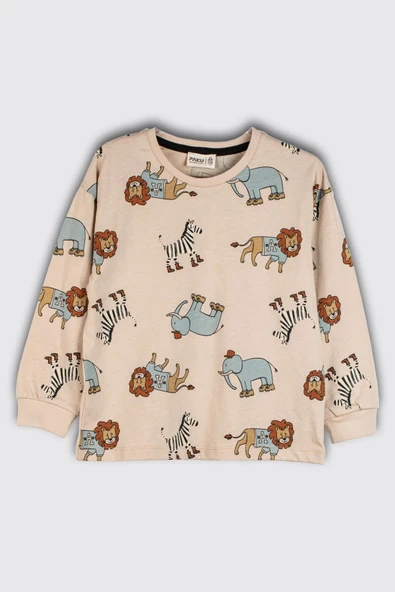 Sevimli Animal (Aslan-Zebra-Fil) Desenli Erkek Pijama Takımı - Resim 2