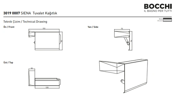 Bocchi Siena Tuvalet Kağıtlığı Krom 3019-0007 - Resim 2