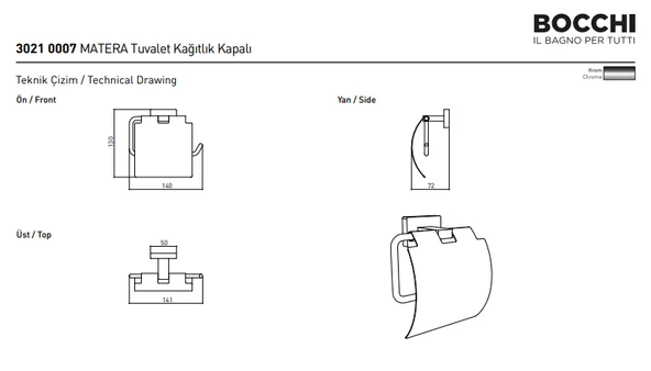 Bocchi Matera Tuvalet Kağıtlık Krom 3021-0007 - Resim 2