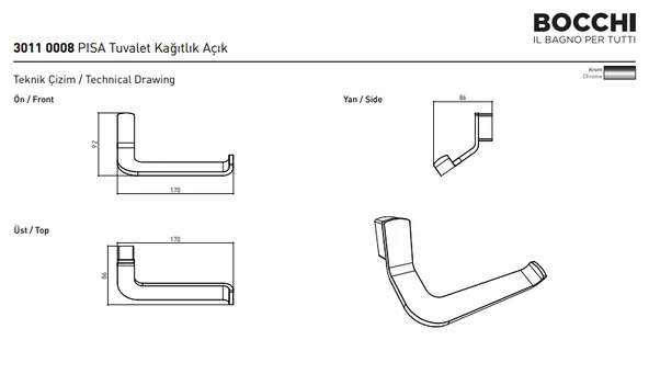 Bocchi Pisa Tuvalet Kağıtlık Açık Krom 3011-0008 - Resim 2