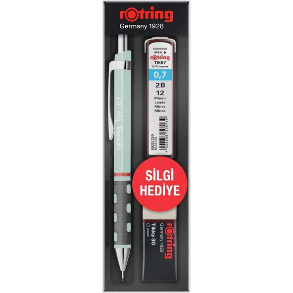 Rotring Tikky Versatil Kalem + Min + Silgi 3 Lü Okul Seti 0.7mm Opal Mavi