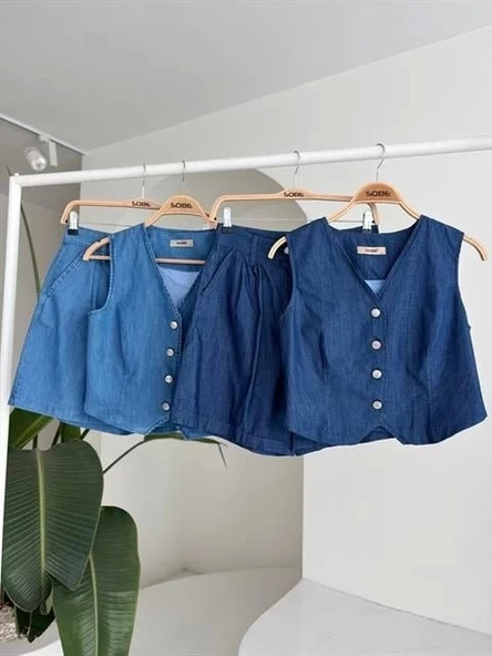 Gümüş Düğmeli Yelek Ve Şort Tensel Takım 10174 - 11