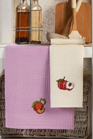 %100 Pamuk 6'lı Nakışlı Mutfak Havlusu  Kurulama Bezi 40X60 Meyve - 2