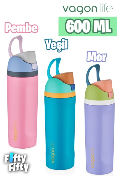 Vagonlife 600 ML Tek Kapak Çift Kullanım Pipetli/Pipetsiz Taşıma Kulplu Çelik Termos -FFVGN0443R600ML - 11