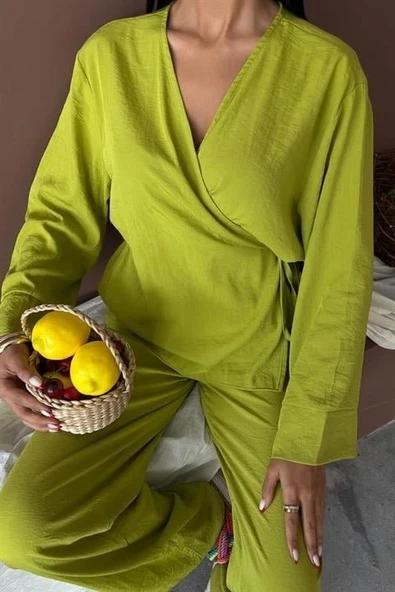 Kruvaze Model Klasik Pantolonlu Çupra Keten Takım 10191 - 9