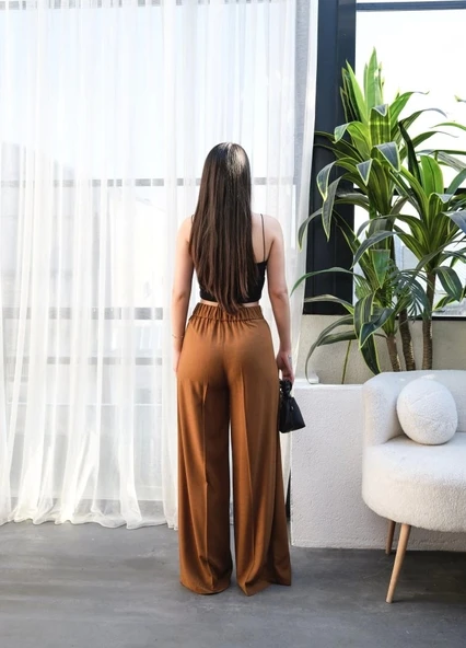 Keten Önü Çapraz Parçali Lasti̇kli̇ Ve Bağcikli Geni̇ş Paça Pantolon - 2