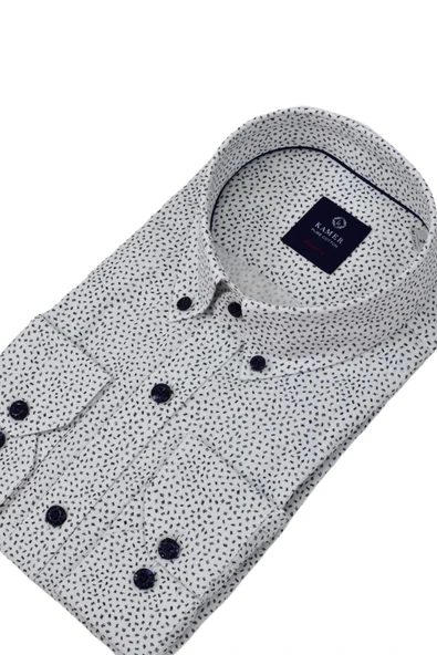 Erkek Puantiyeli Slim Fitt Uzun Kol Gömlek 2420 BGL-ST04382 - Resim 5