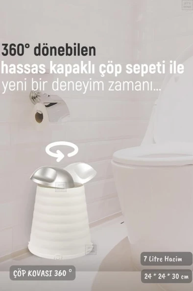 Çöp Kovası Bas-Çek Kapaklı Çöp Kutusu Banyo Çöp Kovası Beyaz 7 Litre
