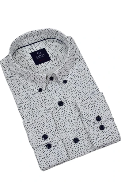 Erkek Puantiyeli Slim Fitt Uzun Kol Gömlek 2420 BGL-ST04382 - Resim 3
