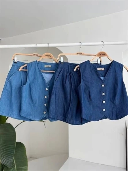 Gümüş Düğmeli Yelek Ve Şort Tensel Takım 10174 - 10