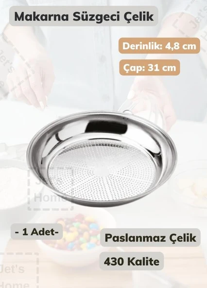 Makarna Süzgeci 31 cm Paslanmaz Çelik Süzgeç İnce