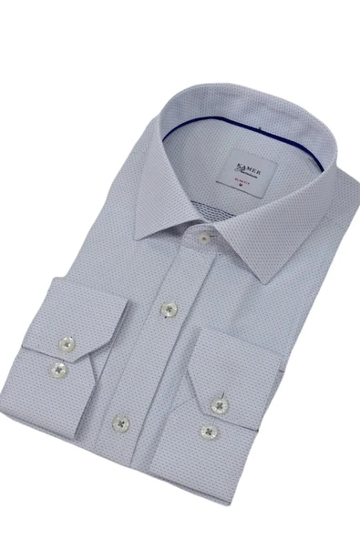 Erkek Puantiyeli Slim Fitt Uzun Kol Gömlek 2402 BGL-ST04385 - Resim 7