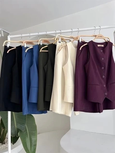 Midi Şortlu Ve Yelekli Viscon Takım 10167 - 11