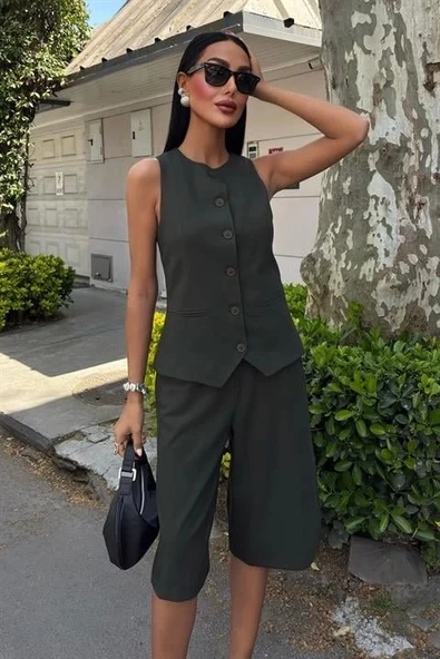 Midi Şortlu Ve Yelekli Viscon Takım 10167 - 2