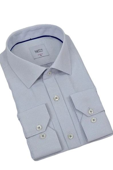 Erkek Puantiyeli Slim Fitt Uzun Kol Gömlek 2402 BGL-ST04385 - Resim 5