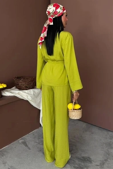 Kruvaze Model Klasik Pantolonlu Çupra Keten Takım 10191 - 8