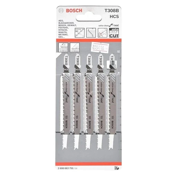 BOSCH Dekupaj Bıçağı ExCleanfWood T308B 5li