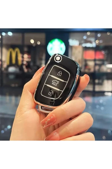 Yıldız Tuning  Hyundai Bayon Sustalı Anahtar Kılıfı Siyah-Silver