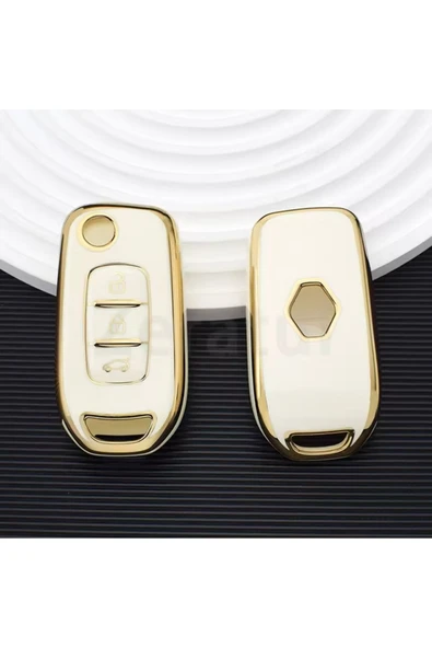 Yıldız Tuning  Renault Express Van Sustalı Anahtar Kılıfı Beyaz-Gold