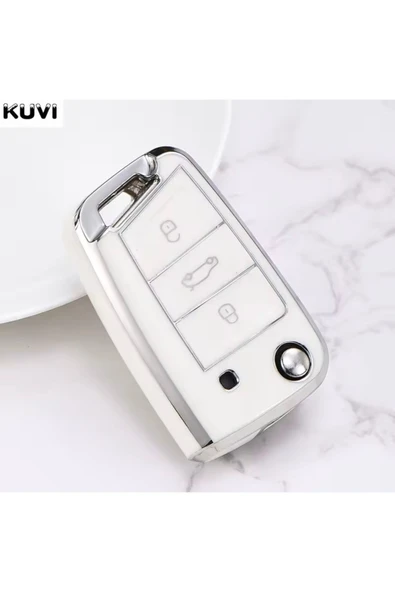Yıldız Tuning  Skoda Scala Beyaz-Silver Anahtar Kılıfı 2020-2024