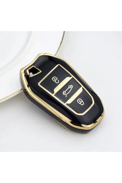 Yıldız Tuning  Peugeot 308 408 508 3008 5008 Rifter Sustasız Anahtar Kılıfı Siyah-Gold