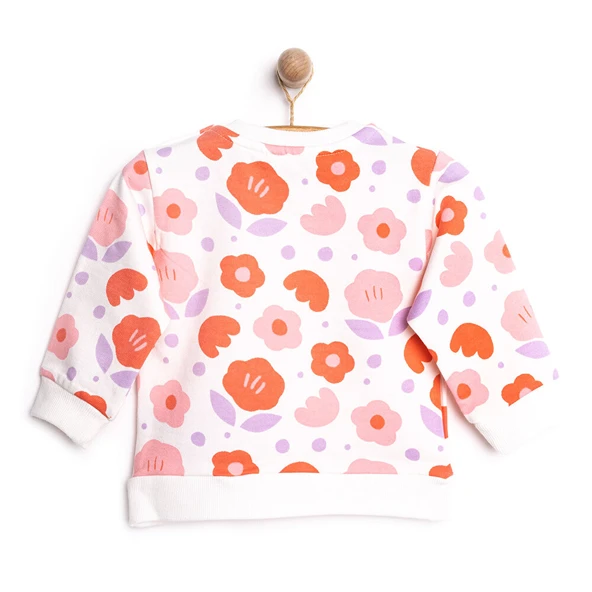 Kız Bebek Sweatshirt Şardonlu Çıtçıtlı Bisiklet Yaka Uzun Kol Desenli - 2